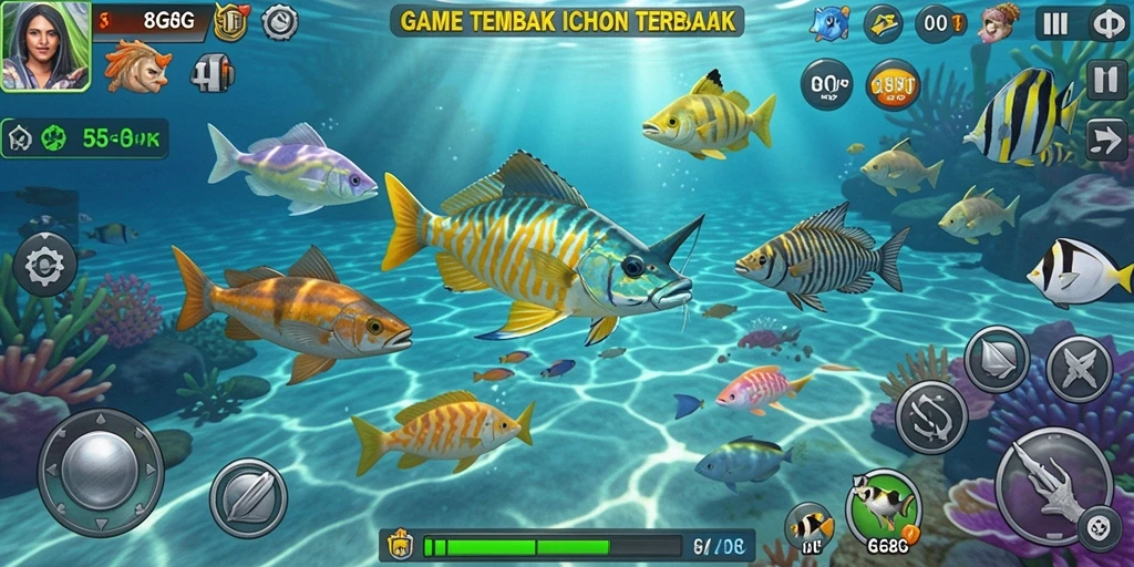Screenshot gameplay 8G8G menampilkan aksi menangkap ikan seru.