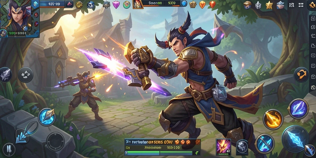 Screenshot 9ZK menampilkan aksi seru dalam pertempuran MOBA.