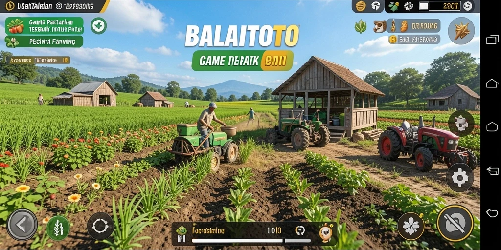 Tampilan gameplay BALAITOTO dengan aktivitas bertani yang seru.