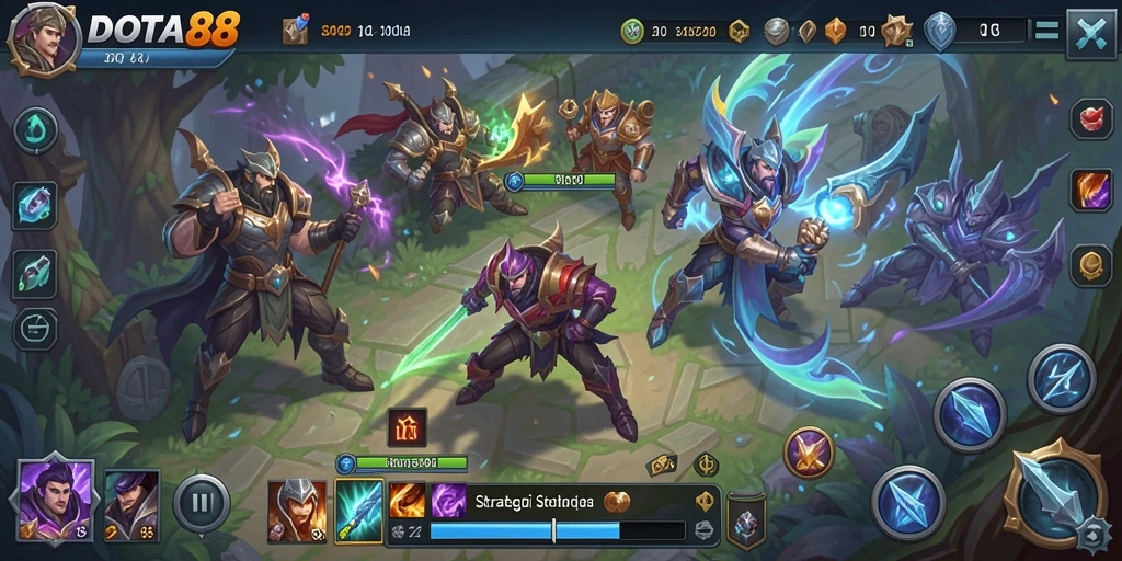 Screenshot DOTA88 menunjukkan pertempuran strategi yang intens.