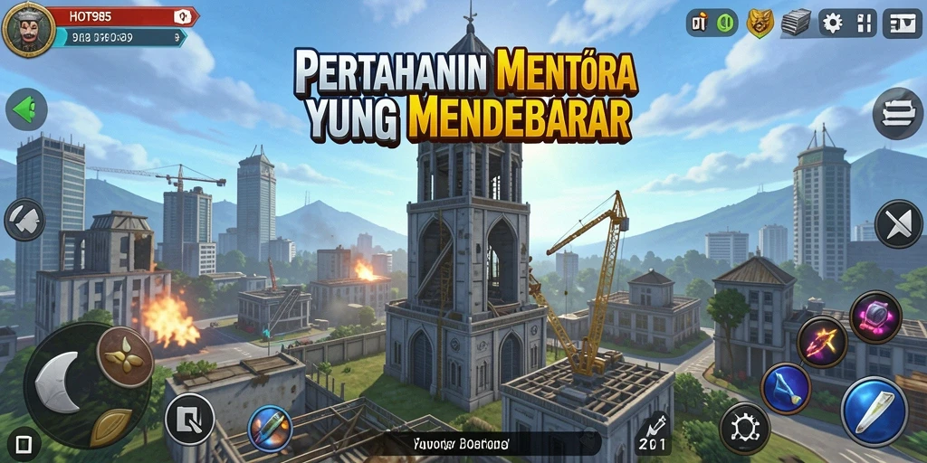 Tampilan gameplay seru dari HOT985 yang menampilkan aksi Tower Defense yang intens.