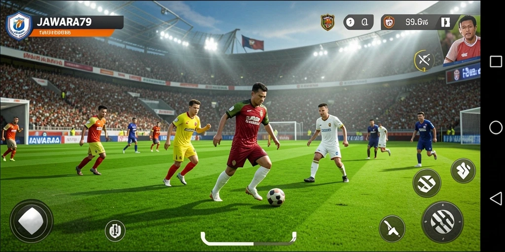 Tampilan gameplay menarik di JAWARA79 dengan suasana lapangan yang realistis.
