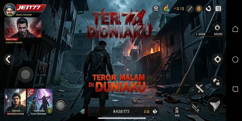 Screenshot gameplay JET77 menampilkan suasana mencekam dan karakter yang terjebak dalam teror.
