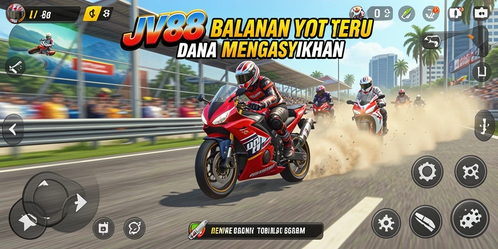 Screenshot gameplay JV88 menampilkan balapan motor yang cepat dan mendebarkan.