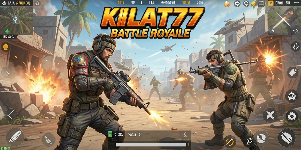 Tampilan gameplay seru di KILAT77, menampilkan aksi pertempuran Battle Royale.