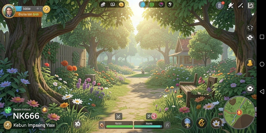 Tampilan gameplay NK666 saat bercocok tanam di kebun.