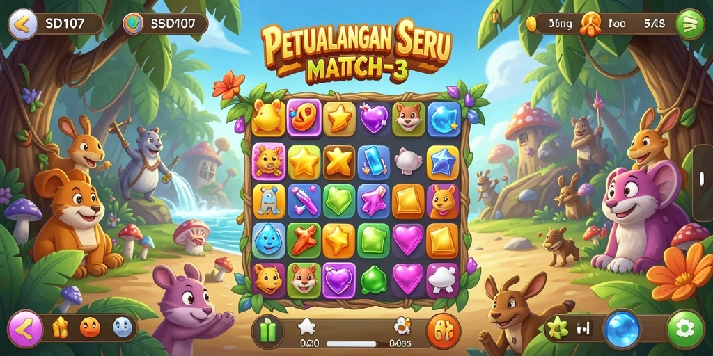 Screenshot utama menampilkan gameplay seru dalam SD107 yang penuh warna.